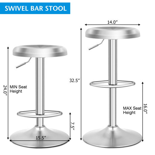 Modern Swivel Adjustable Height Bar Stool with Footrest for Pub Bistro Kitchen Dining