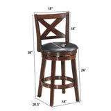 Swivel X-back Upholstered Counter Height Bar Stool with PVC Cushioned Seat-24 Inch