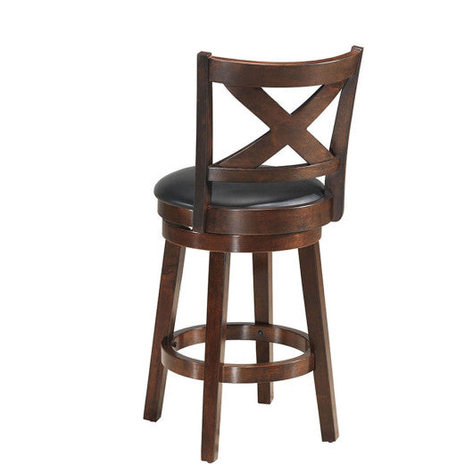 Swivel X-back Upholstered Counter Height Bar Stool with PVC Cushioned Seat-24 Inch