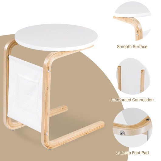 Bentwood Sofa Side Table with Square Tabletop and Storage Bag