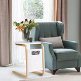 Bentwood Sofa Side Table with Square Tabletop and Storage Bag