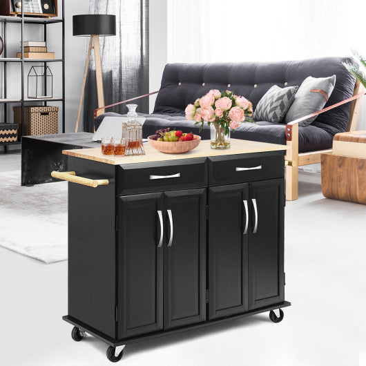 Wood Top Rolling Kitchen Trolley Island Cart Storage Cabinet