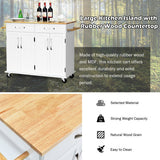 Wood Top Rolling Kitchen Trolley Island Cart Storage Cabinet-White