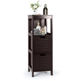 Bathroom Wooden Floor Cabinet Multifunction Storage Rack Stand Organizer-Brown