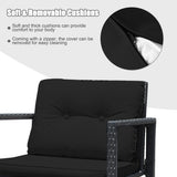 3 Pieces Cushioned Patio Rattan Set with Rocking Chair and Table-Black