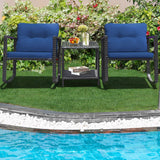 3 Pcs Patio Rattan Set Rocking Chair Cushioned Sofa Garden Furniture-Navy