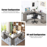 66 Inch L-Shaped Writing Study Workstation Computer Desk with Drawers-Gray