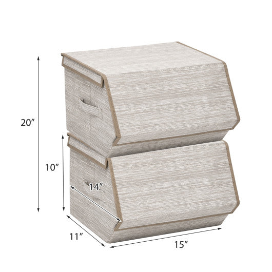 Set of 4 Storage Bins Stackable Cubes with Lid-Brown