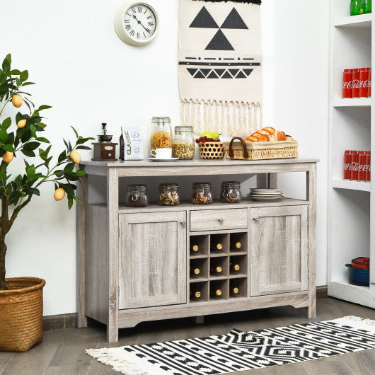 Server Buffet Sideboard With Wine Rack and Open Shelf-Gray