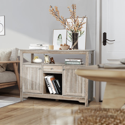 Server Buffet Sideboard With Wine Rack and Open Shelf-Gray