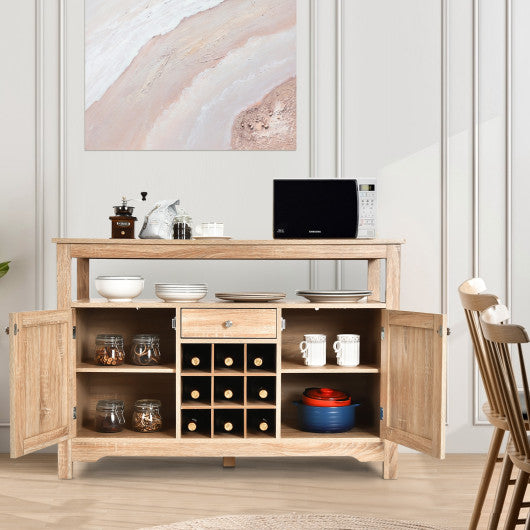 Server Buffet Sideboard With Wine Rack and Open Shelf-Natural