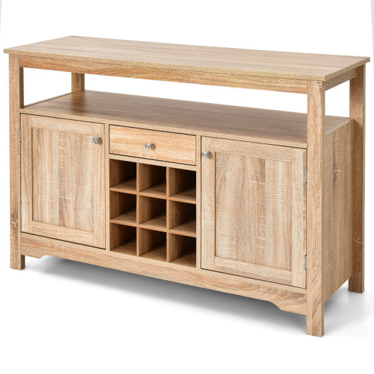 Server Buffet Sideboard With Wine Rack and Open Shelf-Natural