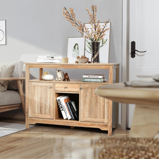 Server Buffet Sideboard With Wine Rack and Open Shelf-Natural