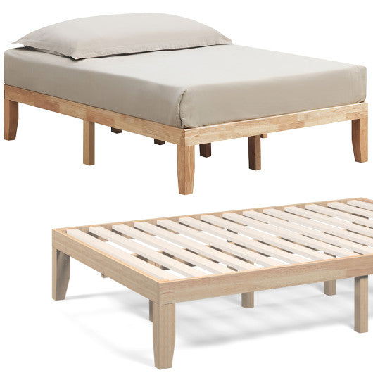 14 Inch Full Size Wood Platform Bed Frame with Wood Slat Support-Natural