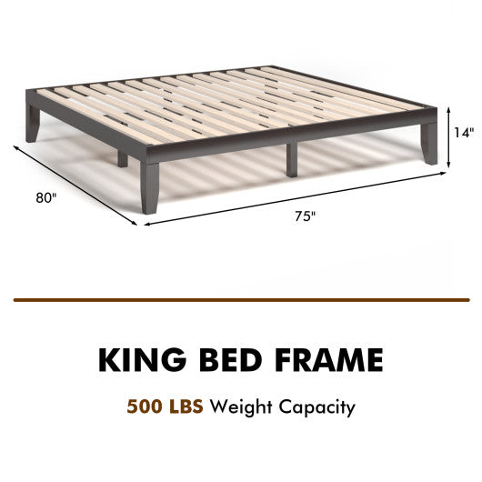 14 Inch King Size Wood Platform Bed Frame-Brown