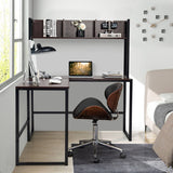 Reversible L-Shaped Corner Desk with Storage Bookshelf-Dark Brown