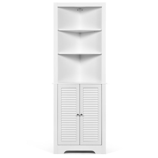 Free Standing Tall Bathroom Corner Storage Cabinet with 3 Shelves-White