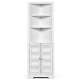 Free Standing Tall Bathroom Corner Storage Cabinet with 3 Shelves-White
