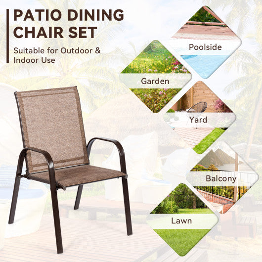 2 Pcs Patio Chairs Outdoor Dining Chair with Armrest-Brown