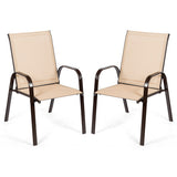 2 Pcs Patio Chairs Outdoor Dining Chair with Armrest-Beige