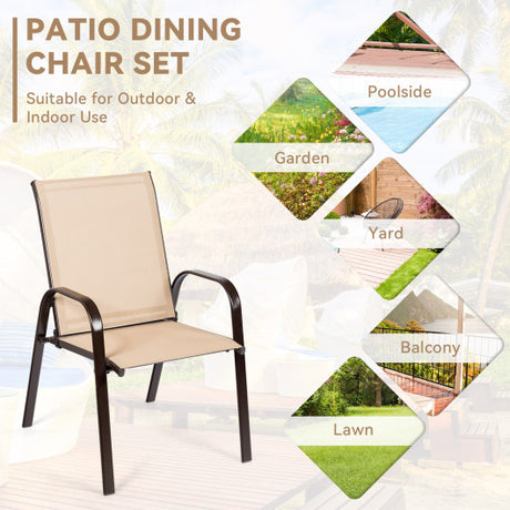 2 Pcs Patio Chairs Outdoor Dining Chair with Armrest-Beige