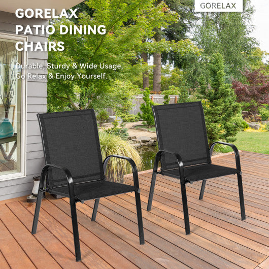 2 Pcs Patio Outdoor Dining Chair with Armrest-Black