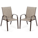 2 Pcs Patio Chairs Outdoor Dining Chair with Armrest-Gray