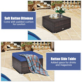 4 Pieces Ottoman Garden Patio Rattan Wicker Furniture Set with Cushion-Navy