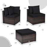 4 Pieces Ottoman Garden Patio Rattan Wicker Furniture Set with Cushion-Black