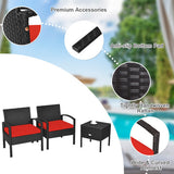 3 Piece PE Rattan Wicker Sofa Set with Washable and Removable Cushion for Patio-Red