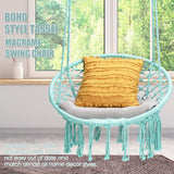 Hanging Macrame Hammock Chair with Handwoven Cotton Backrest-Turquoise