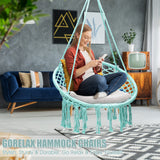 Hanging Macrame Hammock Chair with Handwoven Cotton Backrest-Turquoise