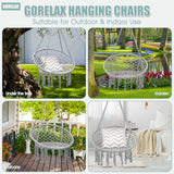 Hanging Macrame Hammock Chair with Handwoven Cotton Backrest-White