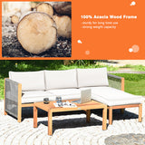 3 Pieces Patio Acacia Wood Sofa Furniture Set with Nylon Rope Armrest-White