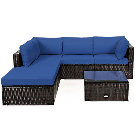 6 Pieces Outdoor Patio Rattan Furniture Set Sofa Ottoman