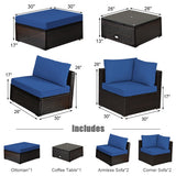 6 Pieces Outdoor Patio Rattan Furniture Set Sofa Ottoman