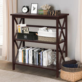 3-Tier Wooden Multi-Functional X-Design Etagere Storage Bookshelf-Dark Brown