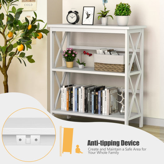 3-Tier Wooden Multi-Functional X-Design Etagere Storage Bookshelf-White