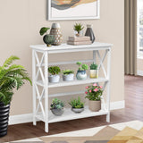 3-Tier Wooden Multi-Functional X-Design Etagere Storage Bookshelf-White
