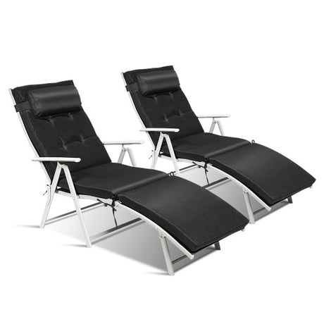 Adjustable Outdoor Lightweight Folding Chaise Lounge Chair with Pillow-Black