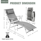 Adjustable Outdoor Lightweight Folding Chaise Lounge Chair with Pillow-Gray