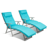 Adjustable Outdoor Lightweight Folding Chaise Lounge Chair with Pillow-Blue