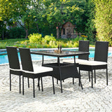 5 Pieces Outdoor Patio Rattan Dining Set with Glass Top with Cushions