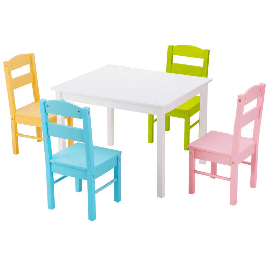 5 pcs Kids Pine Wood Table Chair Set-Clear