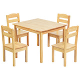 5 pcs Kids Pine Wood Table Chair Set-Natural