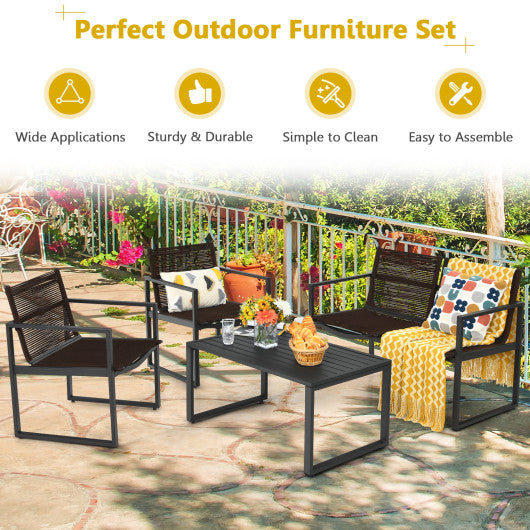 4 Pieces Patio Furniture Conversation Set with Sofa Loveseat