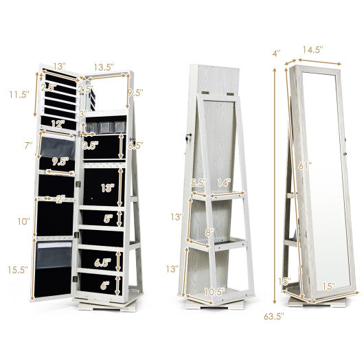 Standing Lockable Jewelry Storage Organizer with Full-Length Mirror-Brown | Costway