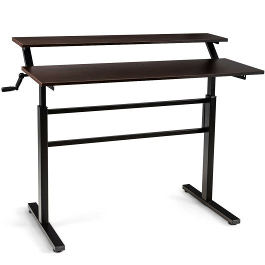 Standing Desk Crank Adjustable Sit to Stand Workstation -Brown