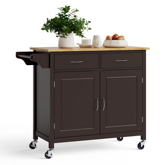 Modern Rolling Kitchen Cart Island with Wooden Top-Brown