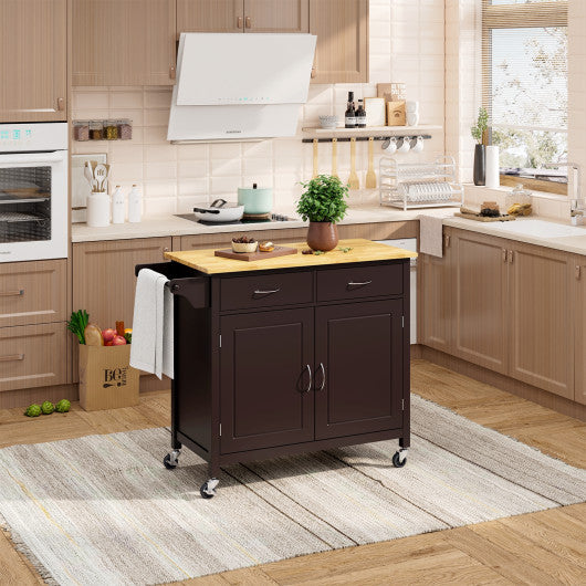 Modern Rolling Kitchen Cart Island with Wooden Top-Brown